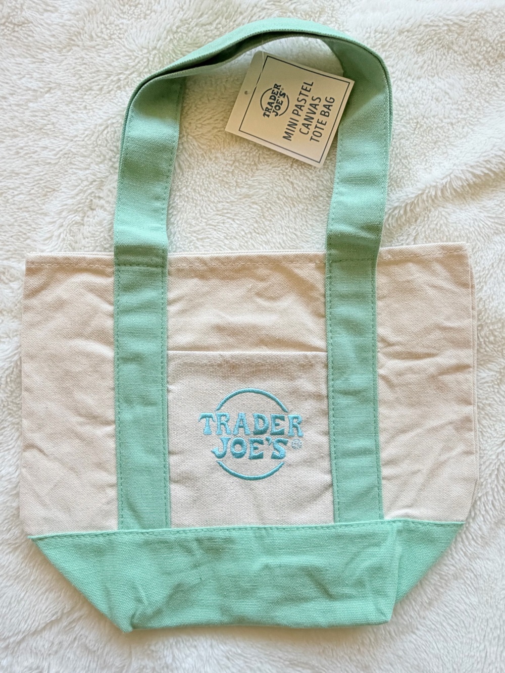 Trader Joe's Pastel Canvas Tote Bag - Set of 3 - Blue, Pink, Mint - Picture 2 of 9